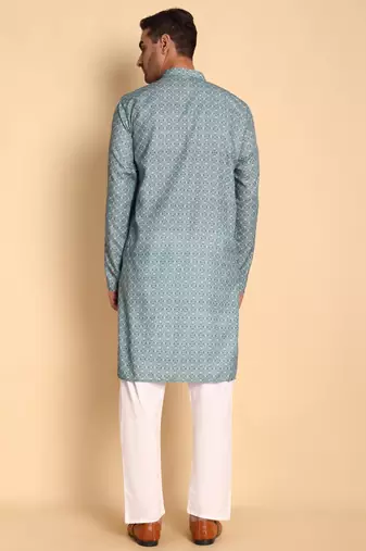 Teal color beautiful printed smart ceremonial kurta payjama