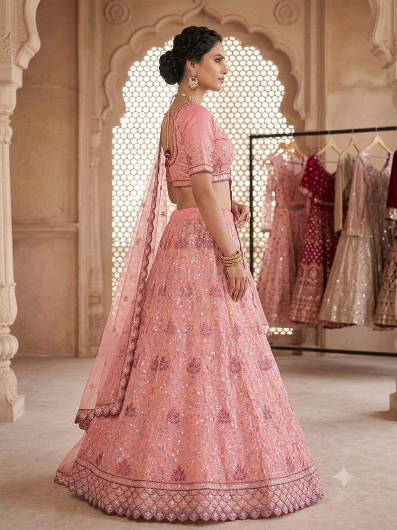 Pink embroidered lehenga choili 