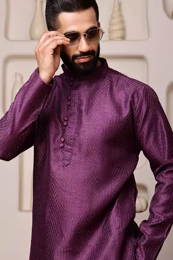 Wine color smart and ethnic cotton blend designer kurta payjama
