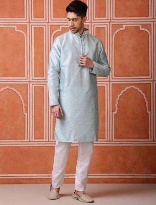 Sky blue color graceful ethnic kurta payjama for men's festive looks 5