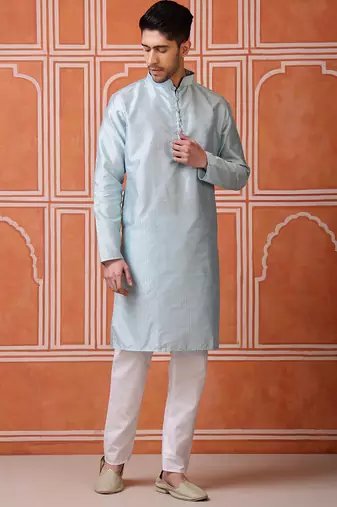 Sky blue color graceful ethnic kurta payjama for men's festive looks