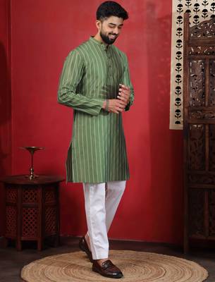 Pista color stylish woven designer graceful festive kurta payjama for men 5