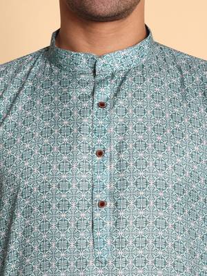 Teal color beautiful printed smart ceremonial kurta payjama 3
