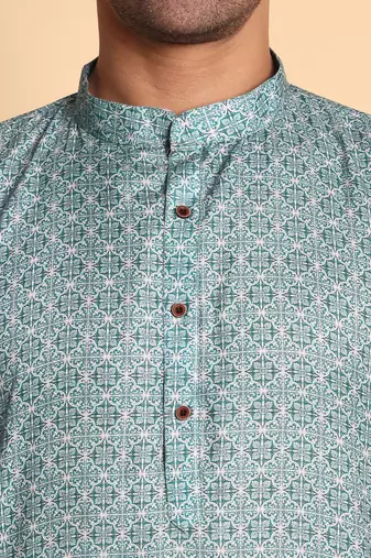 Teal color beautiful printed smart ceremonial kurta payjama