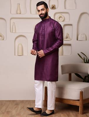 Wine color smart and ethnic cotton blend designer kurta payjama 4
