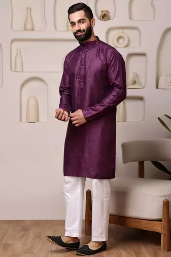 Wine color smart and ethnic cotton blend designer kurta payjama