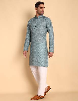 Teal color beautiful printed smart ceremonial kurta payjama 4