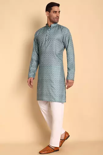 Teal color beautiful printed smart ceremonial kurta payjama