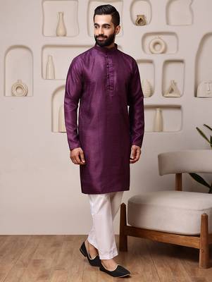 Wine color smart and ethnic cotton blend designer kurta payjama 5