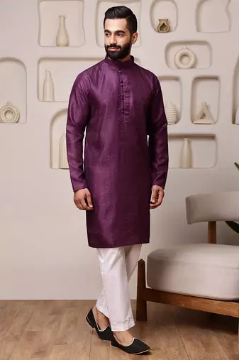 Wine color smart and ethnic cotton blend designer kurta payjama