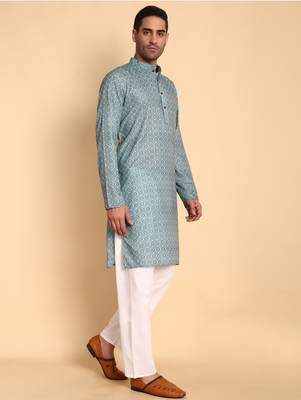 Teal color beautiful printed smart ceremonial kurta payjama 5
