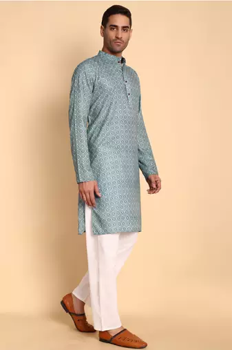Teal color beautiful printed smart ceremonial kurta payjama
