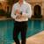 Cream color formal solid linen cotton rich looks shirt for men