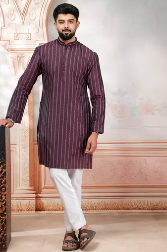 Wine color stylish woven designer graceful festive kurta payjama for men