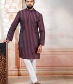 Wine color stylish woven designer graceful festive kurta payjama for men