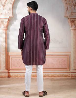 Wine color stylish woven designer graceful festive kurta payjama for men 2