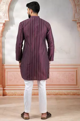 Wine color stylish woven designer graceful festive kurta payjama for men
