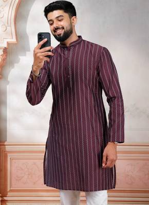 Wine color stylish woven designer graceful festive kurta payjama for men 3