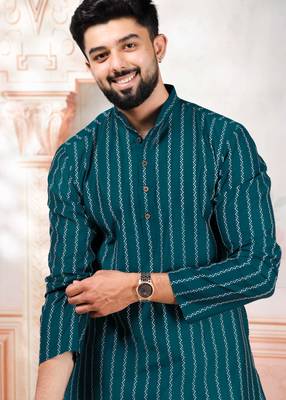Teal color stylish woven designer graceful festive kurta payjama for men 3