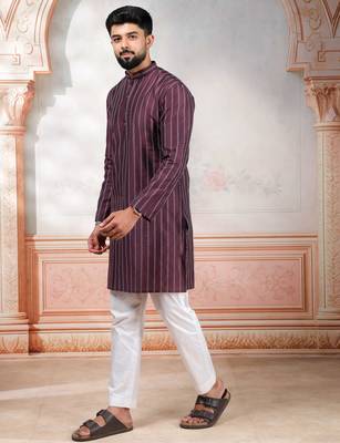 Wine color stylish woven designer graceful festive kurta payjama for men 4