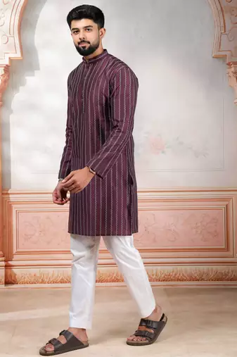 Wine color stylish woven designer graceful festive kurta payjama for men