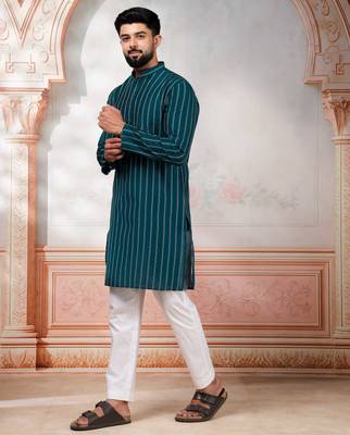 Teal color stylish woven designer graceful festive kurta payjama for men 4