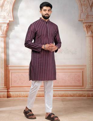 Wine color stylish woven designer graceful festive kurta payjama for men 5