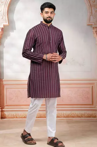 Wine color stylish woven designer graceful festive kurta payjama for men