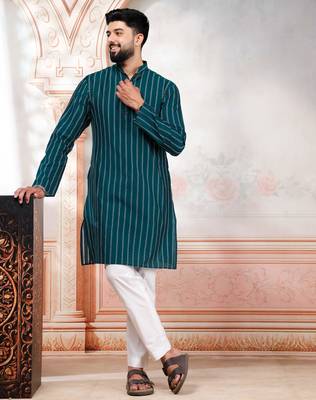 Teal color stylish woven designer graceful festive kurta payjama for men 5