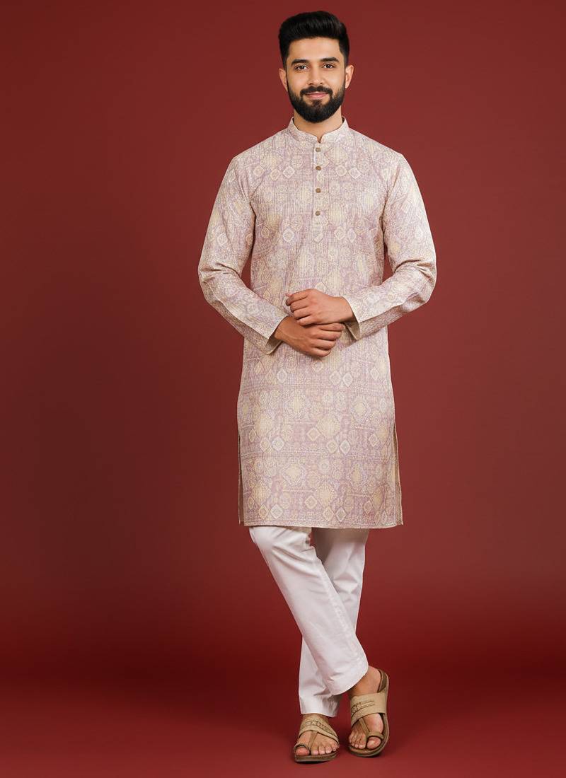Lavender color beautiful kurta payjama for handsome men's looks
