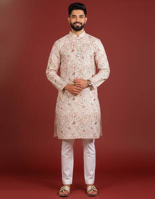 Beige color beautiful kurta payjama for handsome men's looks 1