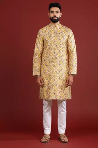 Mustard color beautiful kurta payjama for handsome men's looks