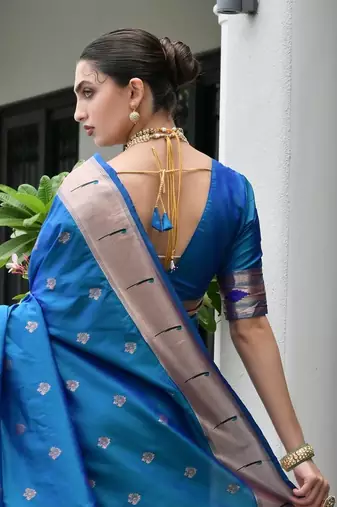 firozi color smart paithani woven designer banarasi silk blend saree for traditional rich looks