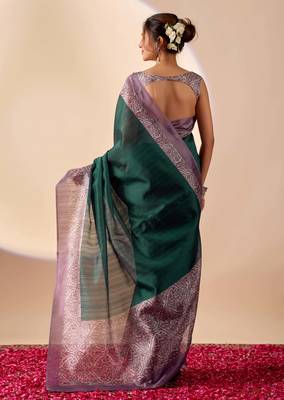 Rama color jute silk fabric designer printed ready to wear saree 2