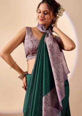 Rama color jute silk fabric designer printed ready to wear saree 3