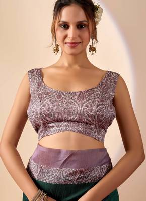 Rama color jute silk fabric designer printed ready to wear saree 5