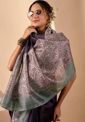 Purple color jute silk fabric designer printed ready to wear saree 3