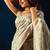 Cream color jute silk fabric designer printed ready to wear saree