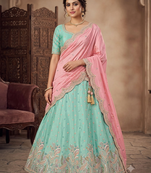 sky blue green embroidered lehenga choili 