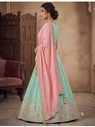 sky blue green embroidered lehenga choili  2
