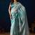 Sky blue color jute silk fabric designer printed ready to wear saree