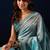 Sky blue color jute silk fabric designer printed ready to wear saree