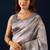 Grey color jute silk fabric designer printed ready to wear saree