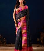 black color jute silk blend fabric designer printed ready to wear saree