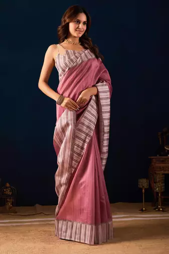 maroon color jute silk blend fabric designer printed ready to wear saree