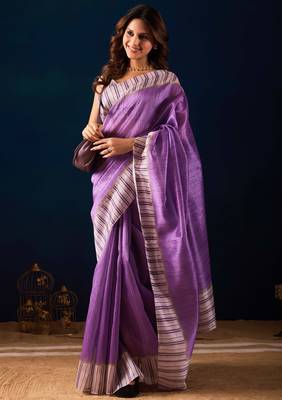 purple color jute silk blend fabric designer printed ready to wear saree 1