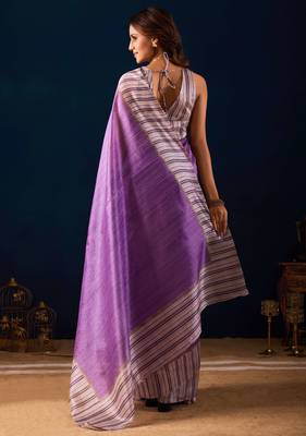 purple color jute silk blend fabric designer printed ready to wear saree 2