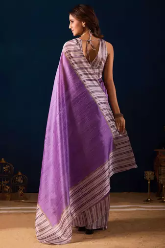 purple color jute silk blend fabric designer printed ready to wear saree