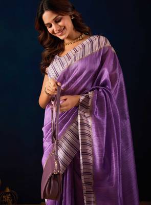 purple color jute silk blend fabric designer printed ready to wear saree 3