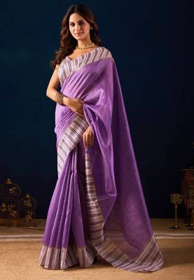 purple color jute silk blend fabric designer printed ready to wear saree 4